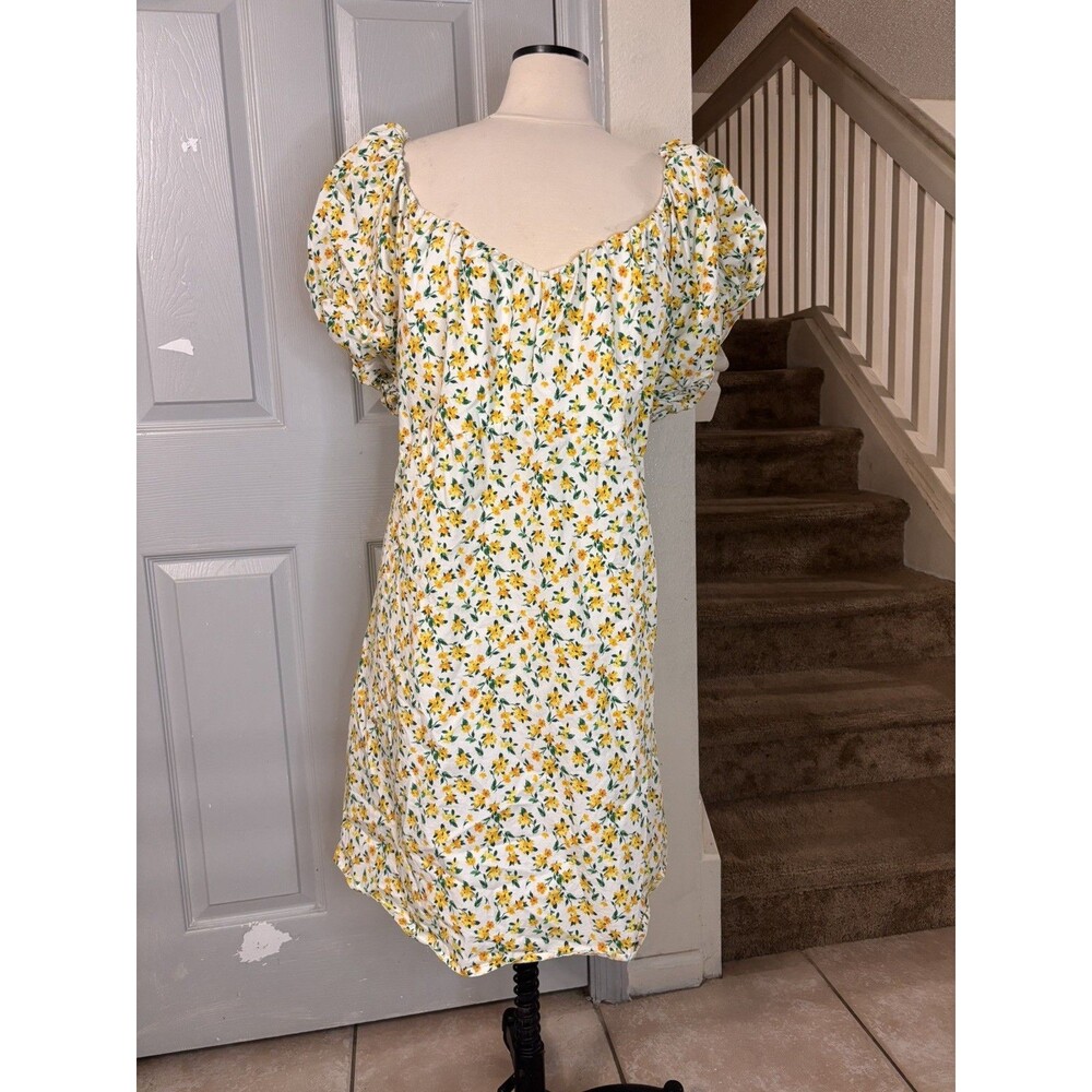 Old Navy Mini Dress Puff Sleeve Yellow Ditsy Floral Cottagecore 4X smocked sweet